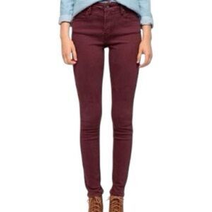 Flying Monkey Mid-Rise Skinny Stretch Jeans in Wine/ Burgundy